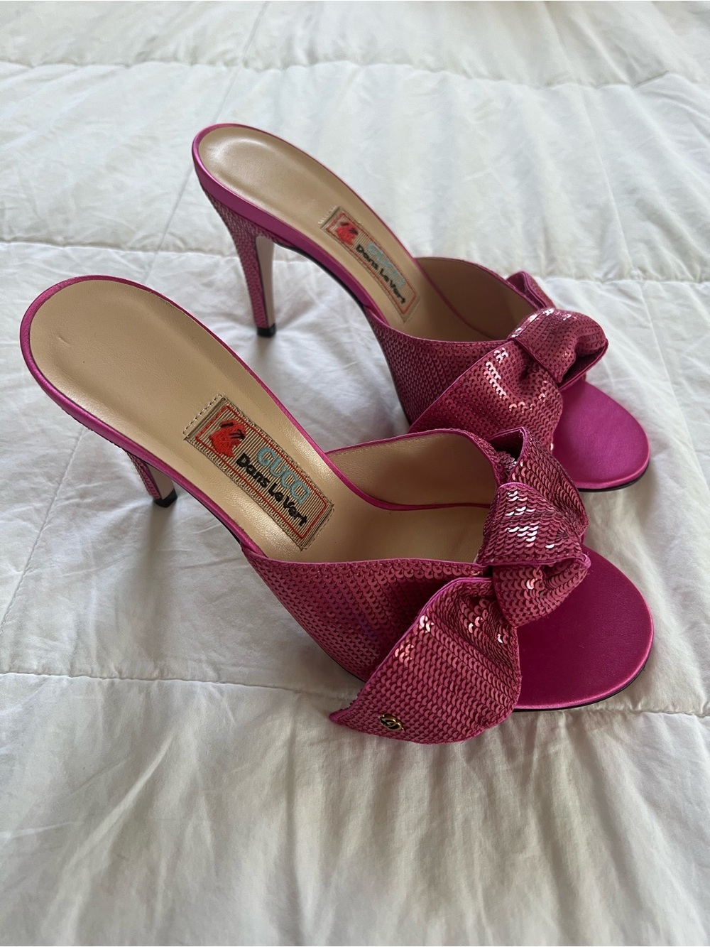 Gucci Pink Sequin Bow Mule Heels - Picture 3 of 5